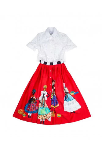 White and red skirt dress with pearled embroidery Stella Jean for women