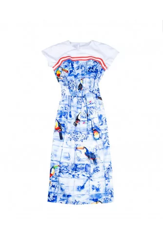 Light blue and white dress with toucan print Stella Jean for women