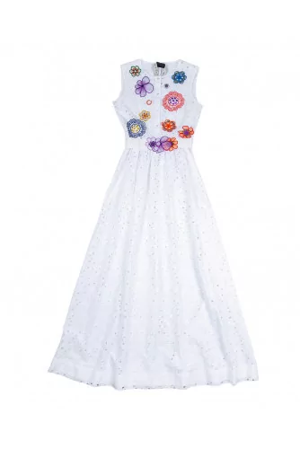 Long white dress with multicolor flowers Ley Lu for women