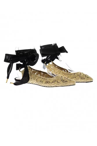 Gold colored ballerinas with ribbon Jacques Loup for women