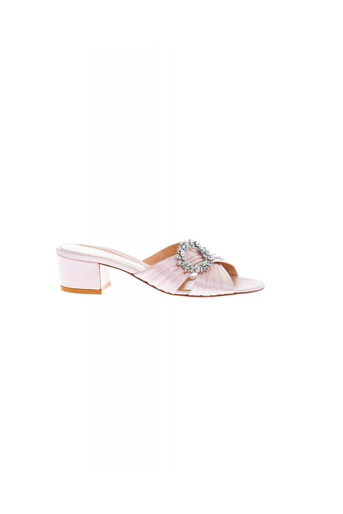 Mule Gianvito Rossi rose, boucle bijoux, talon 45 pour femme