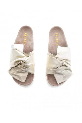 Flat mules with spangled draped knot