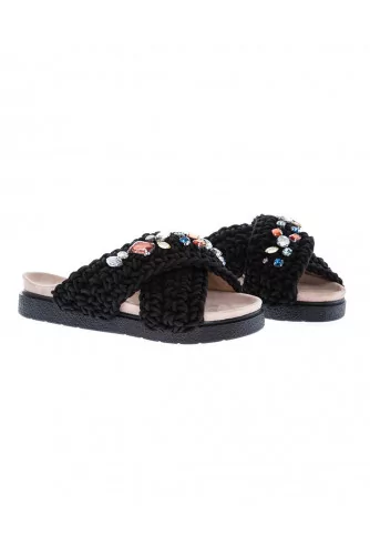 Black mules decorated with stones Inuikii for women