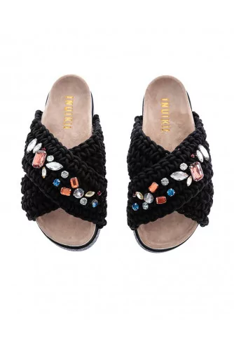 Black mules decorated with stones Inuikii for women