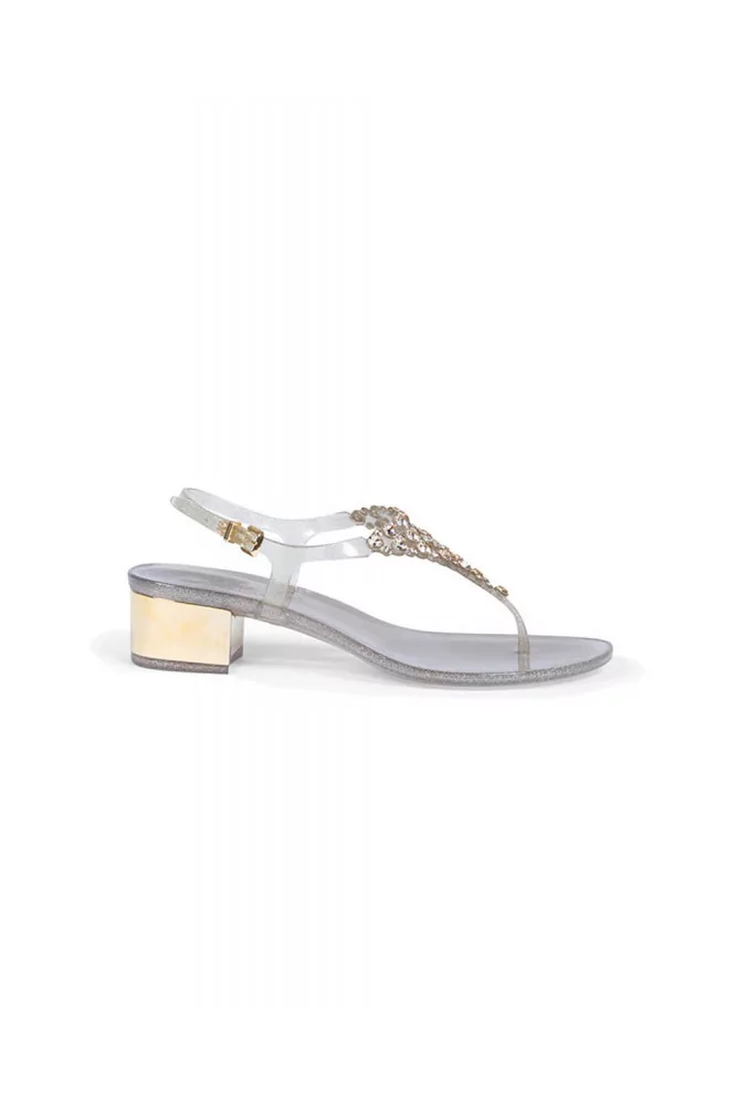 Gold colored thong sandals with Swarovsky stones Jacques Loup for women