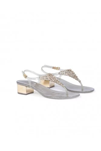 Gold colored thong sandals with Swarovsky stones Jacques Loup for women