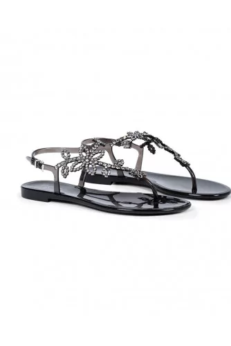Black beach sandals with Swarovsky crystals Jacques Loup for women