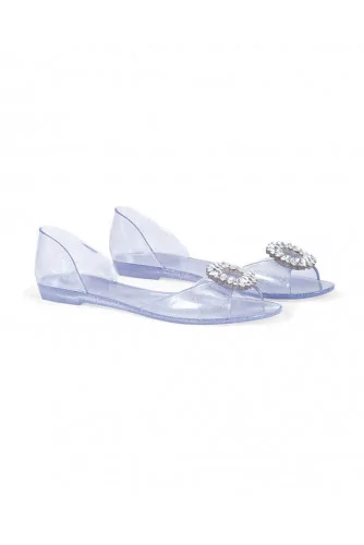 Sparkling silver beach sandals with Swarovsky buckle Jacques Loup for women
