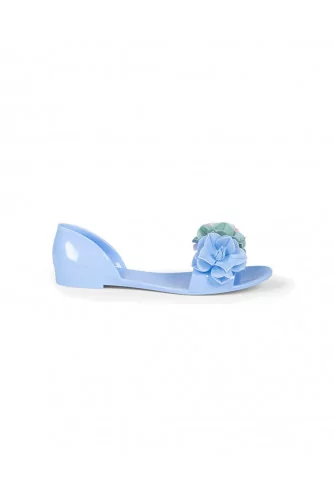 Sandale Jacques Loup contrefort bleu avec fleurs pour femme