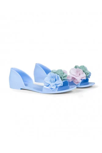 Sandale Jacques Loup contrefort bleu avec fleurs pour femme