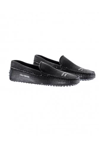 Mocassin Tod's jean usé noir empeigne lisse pour homme