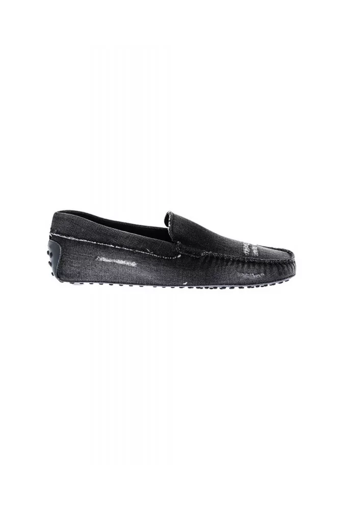 Mocassin Tod's jean usé noir empeigne lisse pour homme