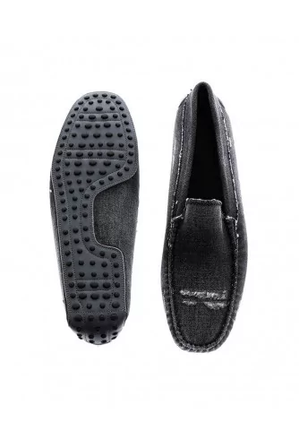 Mocassin Tod's jean usé noir empeigne lisse pour homme