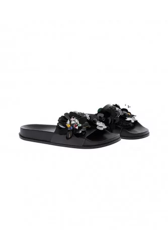 Black beach mules decorated with flowers Jacques Loup for women