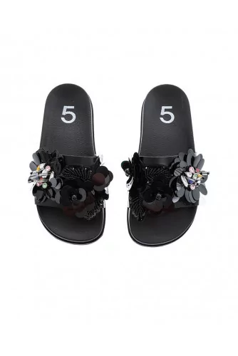 Black beach mules decorated with flowers Jacques Loup for women