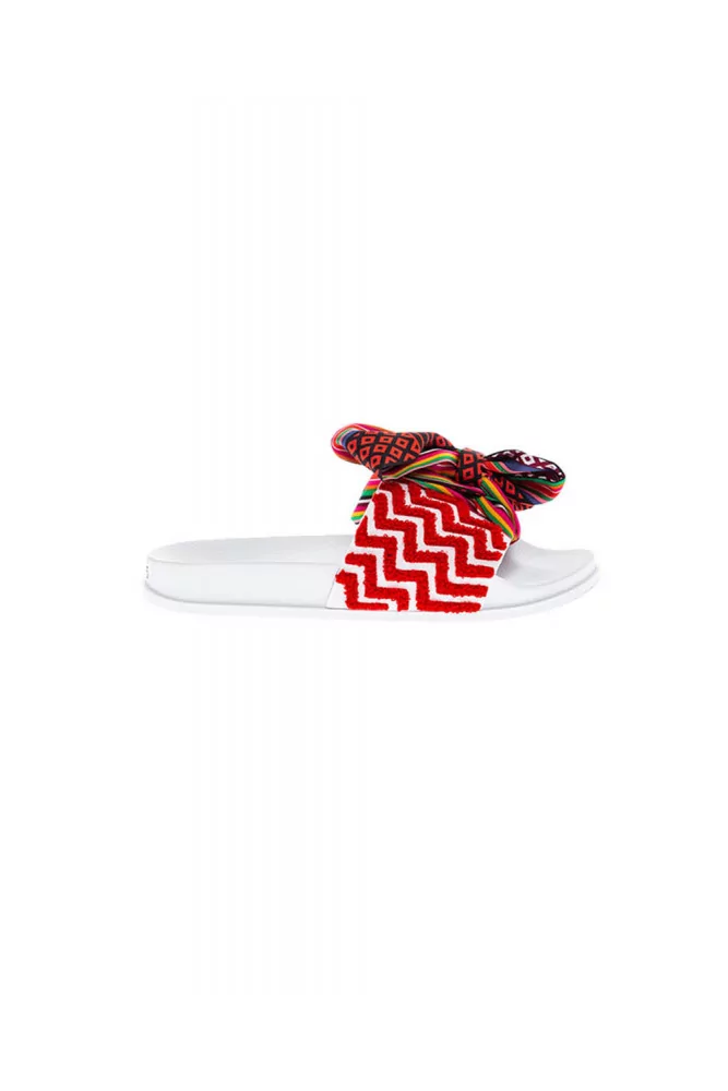 Red and white beach mules with decorative knot Jacques Loup for women