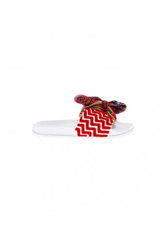 Red and white beach mules with decorative knot Jacques Loup for women