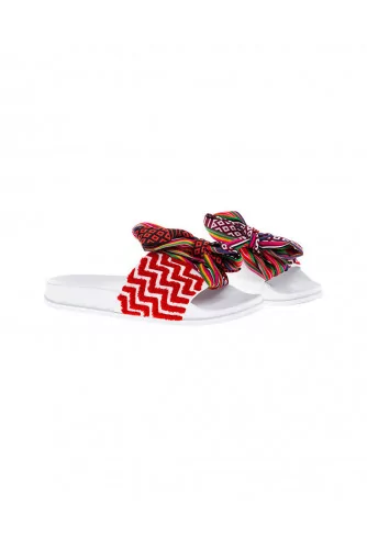 Red and white beach mules with decorative knot Jacques Loup for women