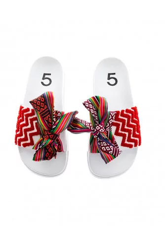 Red and white beach mules with decorative knot Jacques Loup for women