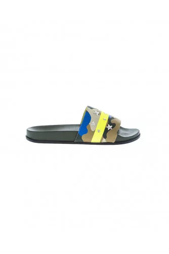 Khaki and yellow beach mules with camouflage print Jacques Loup for men