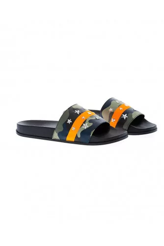 Khaki and orange beach mules camouflage print Jacques Loup for men