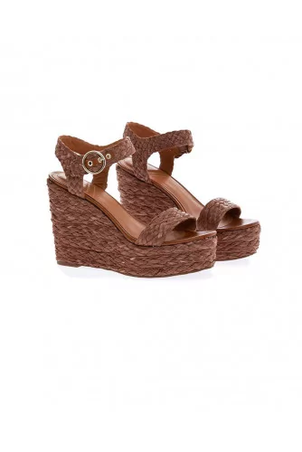 Brown raffia platform sandals What For for women