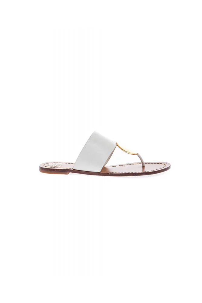 Ivory toe thong mules with gold plate Tory Burch for women
