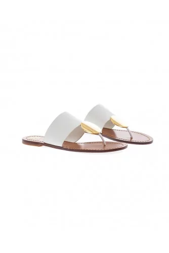 Ivory toe thong mules with gold plate Tory Burch for women