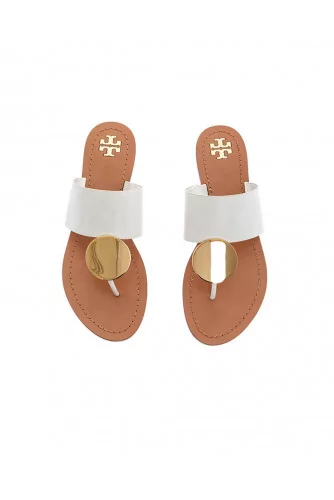 Ivory toe thong mules with gold plate Tory Burch for women