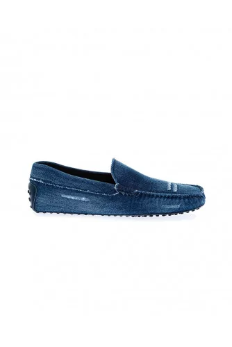 Mocassin Tod's jean usé bleu empeigne lisse pour homme