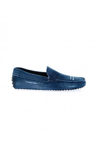 Blue moccasins in used jean tissue Tod's for men