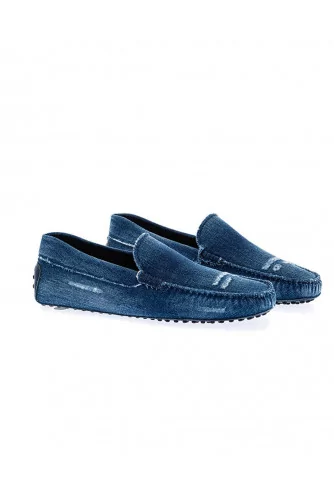 Mocassin Tod's jean usé bleu empeigne lisse pour homme