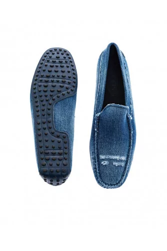 Mocassin Tod's jean usé bleu empeigne lisse pour homme