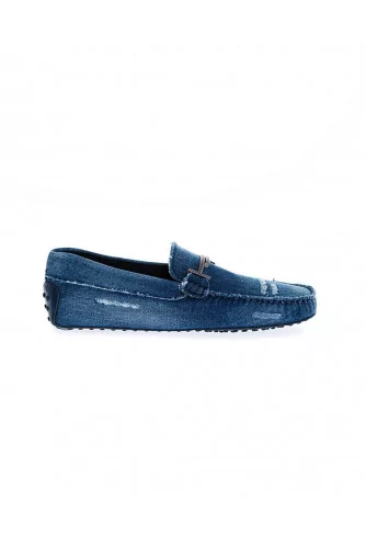 Mocassin Tod's "Doppia T" jean usé bleu pour homme