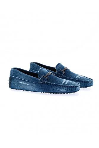 Mocassin Tod's "Doppia T" jean usé bleu pour homme