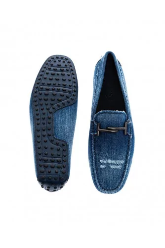 Mocassin Tod's "Doppia T" jean usé bleu pour homme