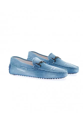 Light blue moccasins in used jean with metallic bit Tod's for men