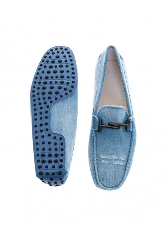 Light blue moccasins in used jean with metallic bit Tod's for men