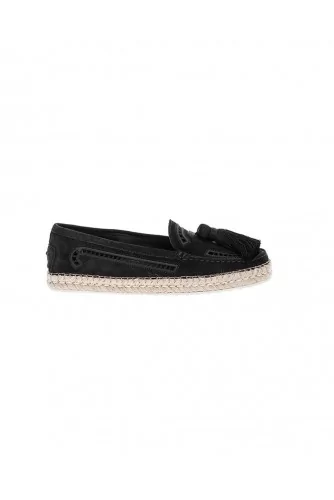 Mocassin Tod's noir pompons, semelle corde pour femme