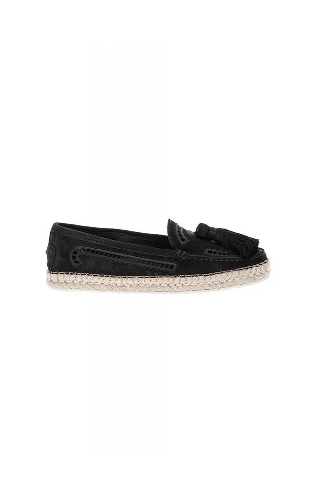 Mocassin Tod's noir pompons, semelle corde pour femme