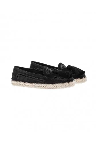 Mocassin Tod's noir pompons, semelle corde pour femme