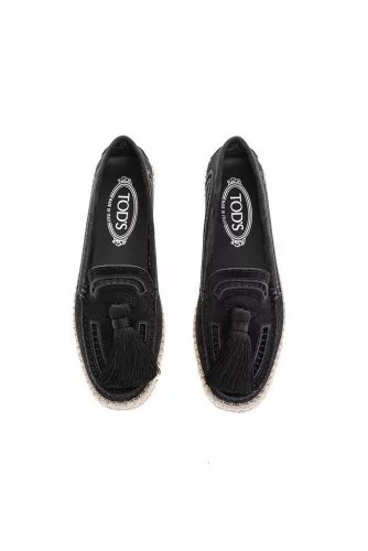 Mocassin Tod's noir pompons, semelle corde pour femme