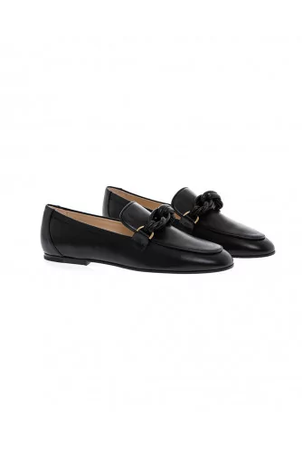 Mocassin Tod's noir, scoubidou en cuir torsadé pour femme