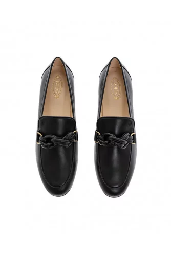 Mocassin Tod's noir, scoubidou en cuir torsadé pour femme