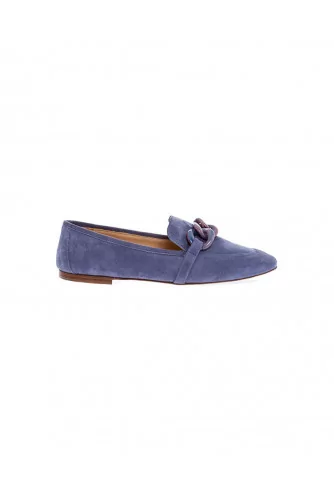 Denim blue moccasins with bakelite bit Jacques Loup for women