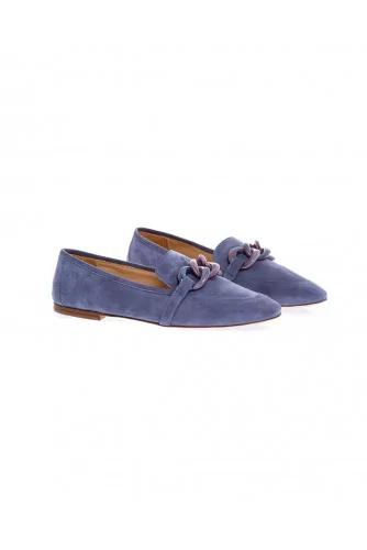 Denim blue moccasins with bakelite bit Jacques Loup for women