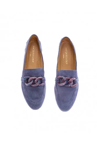 Denim blue moccasins with bakelite bit Jacques Loup for women