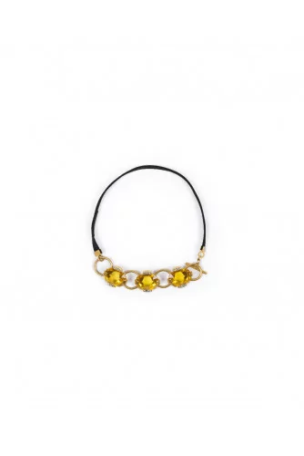 Collier Marni sur gros grain, anneaux dorés et pierres - citrine sur or