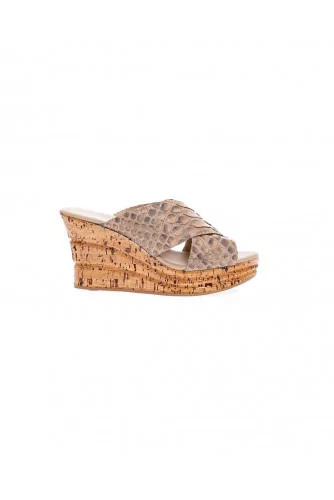 Mule Fernando Pensato beige python compensée liège pour femme