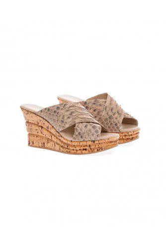 Mule Fernando Pensato beige python compensée liège pour femme